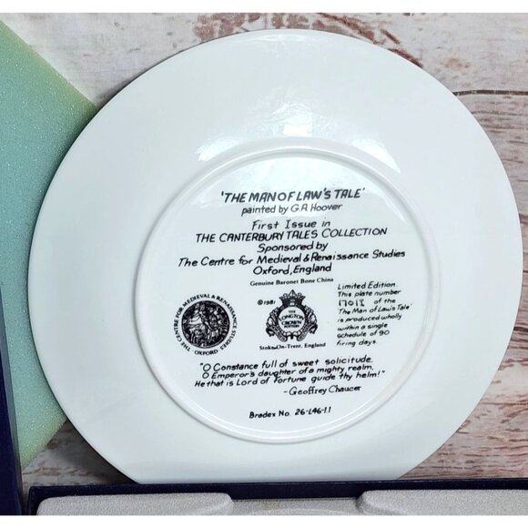 Longton Crown Pottery “The Man of Laws Tale” Collectors Plate – Genuine Baronet - Picture 2 of 13